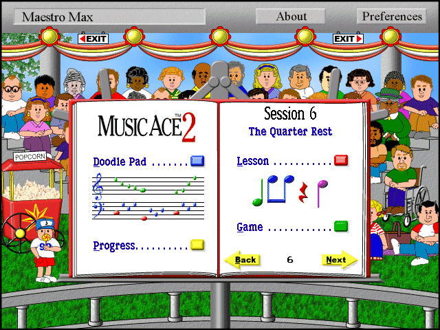Tela do Software Music Ace DeLuxe. O segundo ambiente de aprendizagem